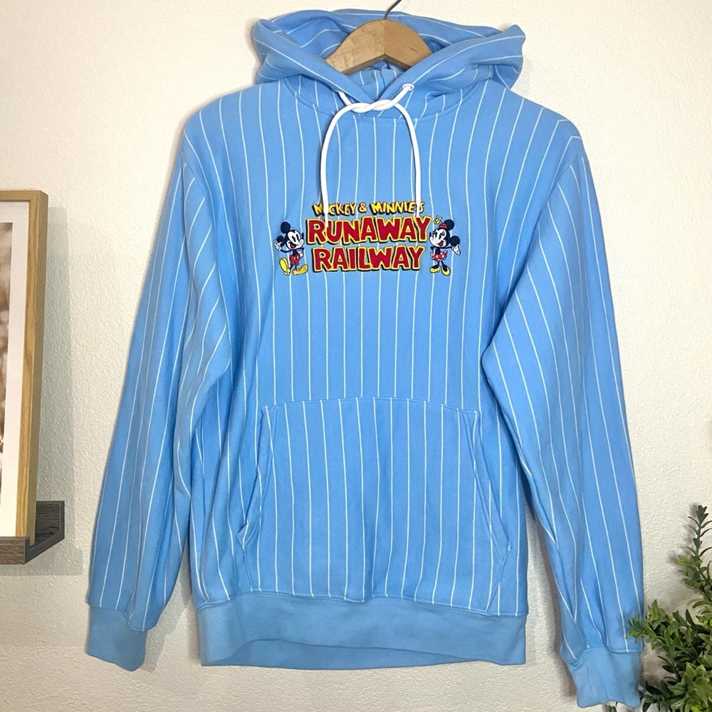 Disney unisex Mickey & Minnie’s Runaway Railroad striped hoodie jacket sweater